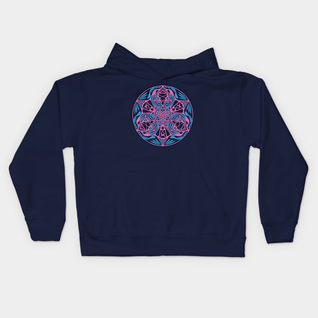 Psychedelic Magic Frog Mandala Kids Hoodie by inamandalart